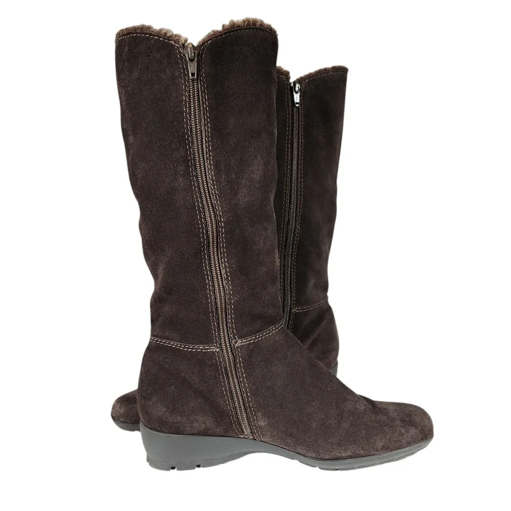 Bandolino Knee High Boot 7M Women Yoelia Brown Suede Faux Fur Lined‎ Wedge 15